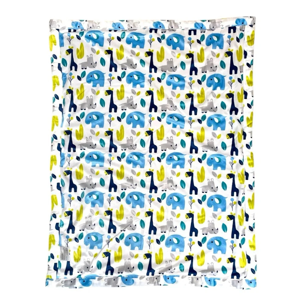 S L Home Fashions Baby Blanket Giraffe Elephant Rhino Blue Green Gray
